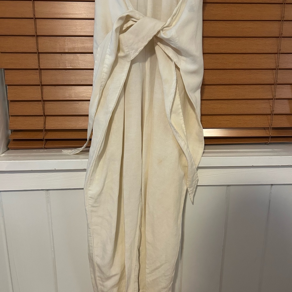 FP Linen - Elegant Cream Tie-Front Jumpsuit - Picture 3 of 5